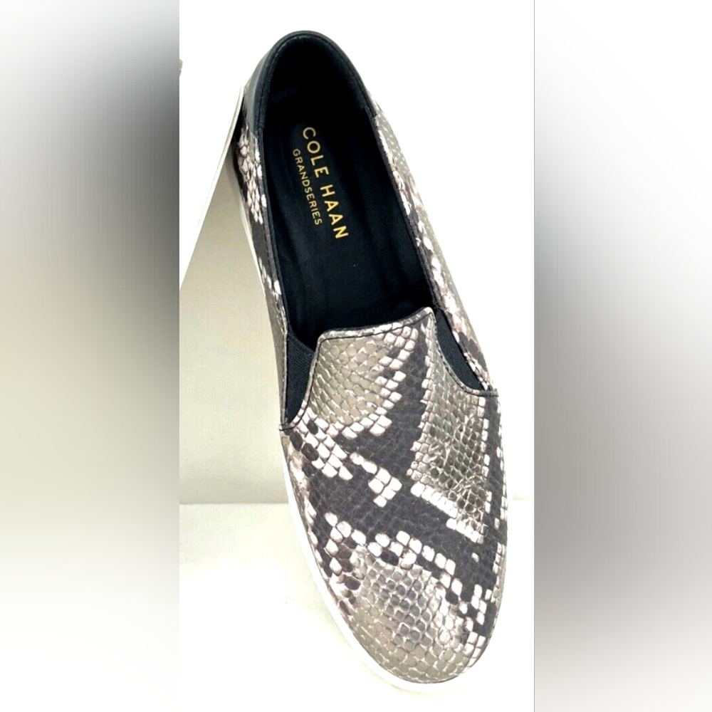 Cole Haan Women's Snakeskin Slip-On Sneakers - Black and White Size 9